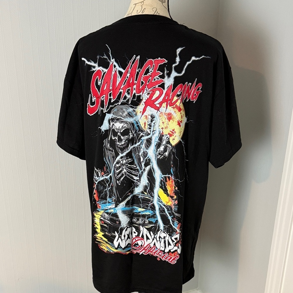 Fresh Laundry Savage Racing Black Graphic T-Shirt size XL Men Unisex